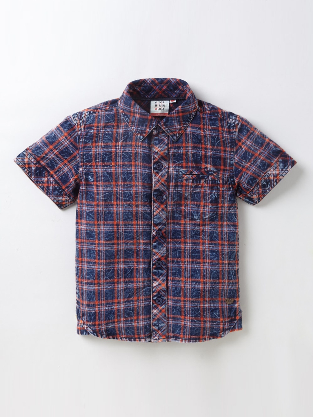 

Ed-a-Mamma Boys Navy Blue & Orange Red Premium Tartan Checked Casual Shirt
