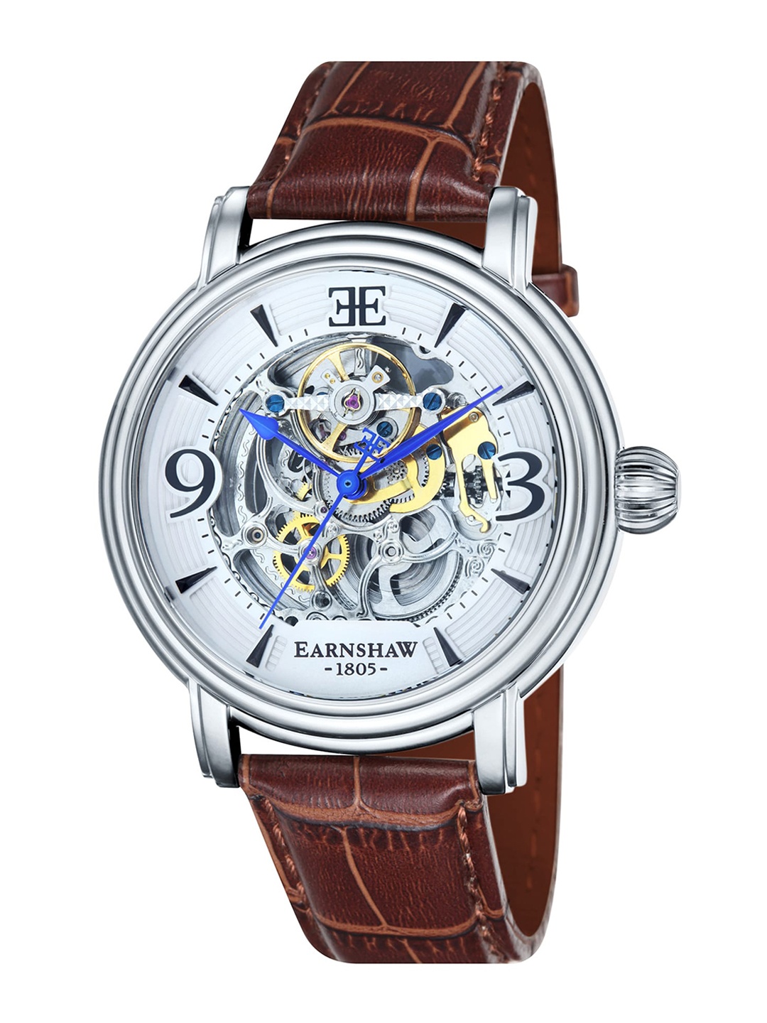 

EARNSHAW Men Silver-Toned Skeleton Dial & Brown Leather Straps Watch ES-8011-01
