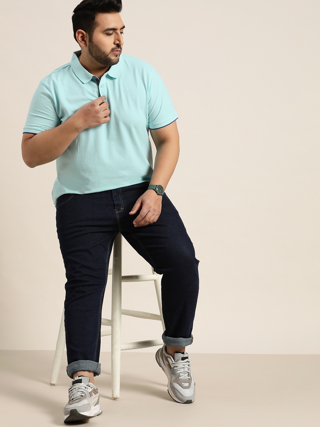 

Sztori Men Plus Size Blue Polo Collar Pure Cotton T-shirt