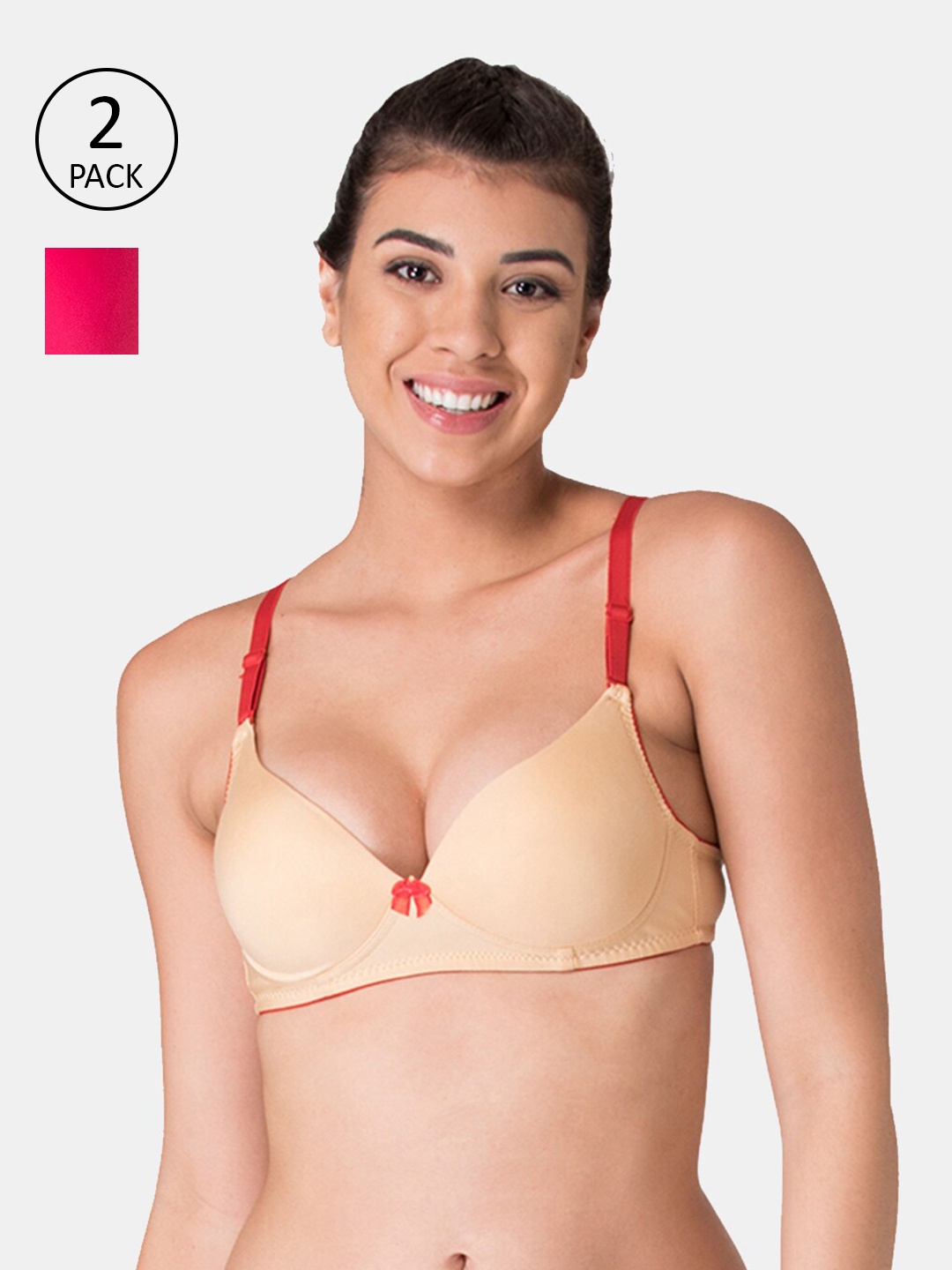 

KOMLI Pack Of 2 Lightly Padded Workout Bras, Beige