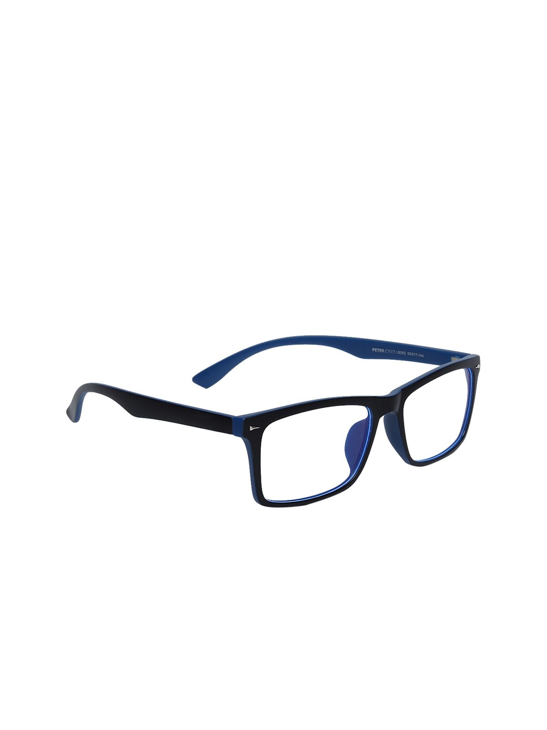 

Peter Jones Eyewear Unisex Black & Blue Full Rim Rectangle Blue Light Blocking Glasses