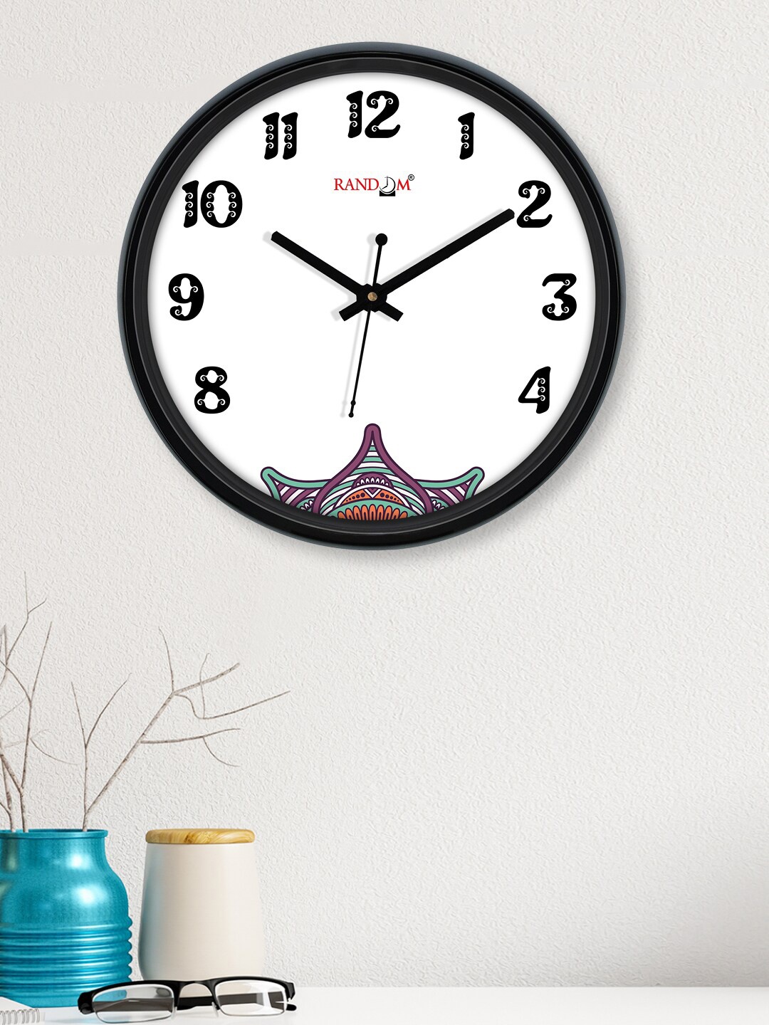 

RANDOM White & Black Printed Round Contemporary Wall Clock