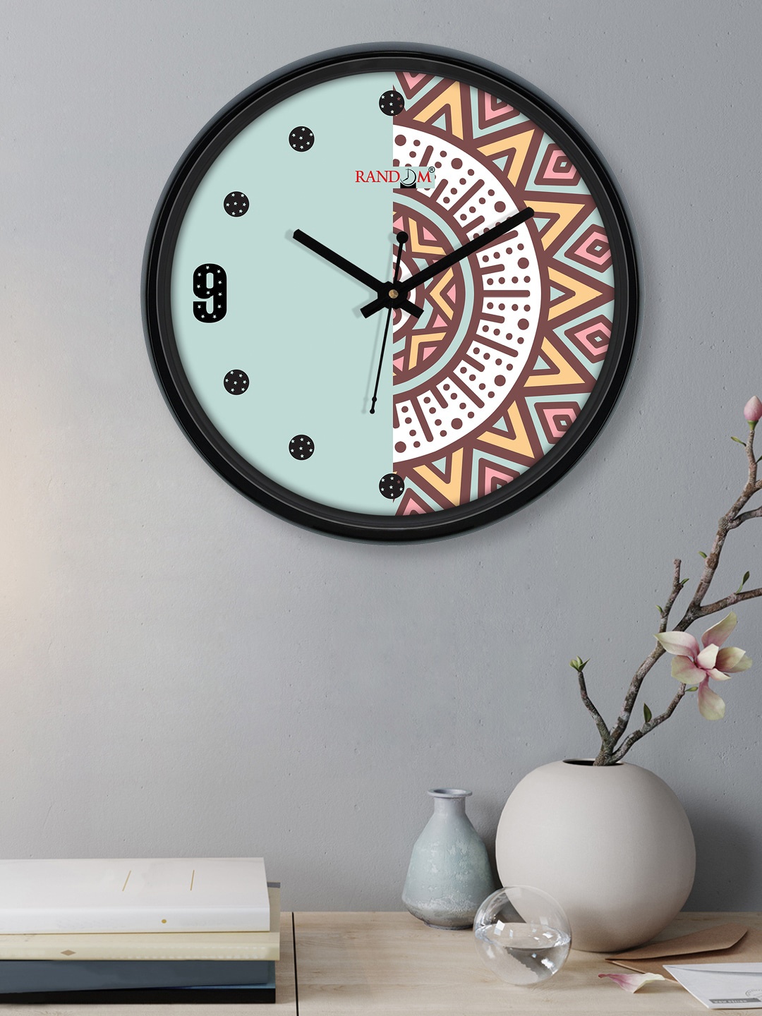 

RANDOM Green & Orange Printed Round Contemporary Wall Clock