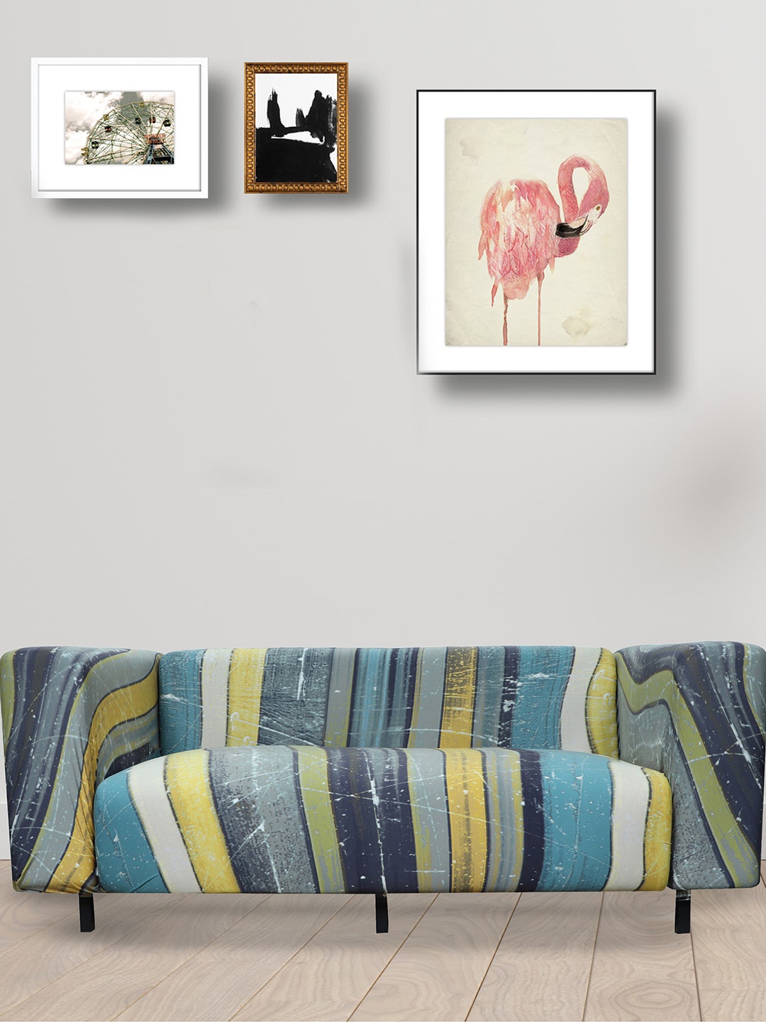 

HOUSE OF QUIRK Yellow & Blue Printed 3-Seater Super-Stretchable Non-Slip Sofa Slipcovers