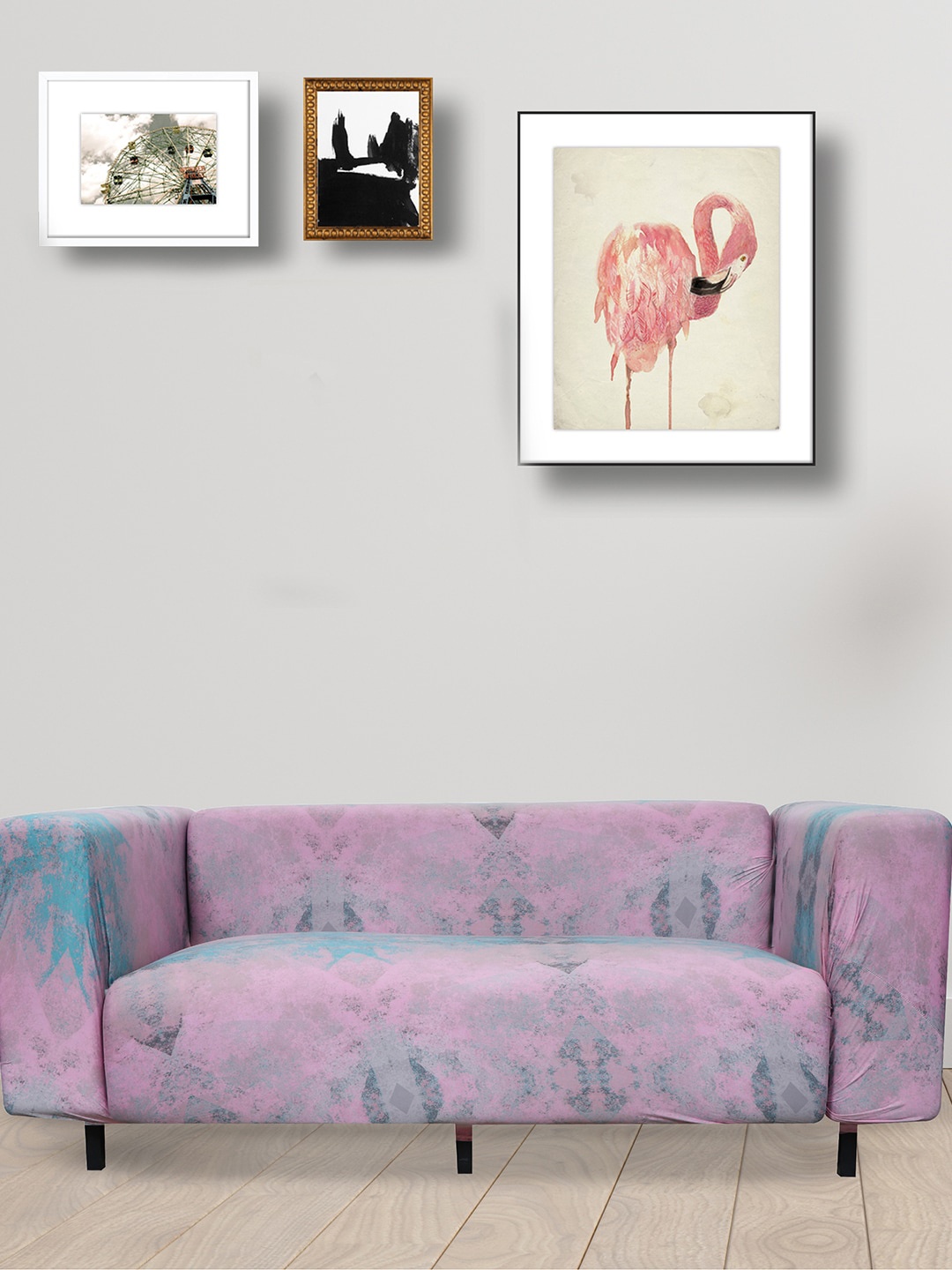 

HOUSE OF QUIRK Pink & Blue 4 Seater Stretchable Non-Slip Sofa Slipcover
