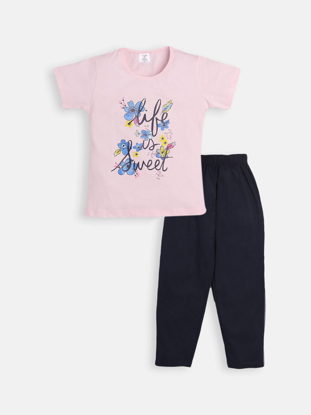 

Todd N Teen Girls Pink & Black Cotton Printed Night suit