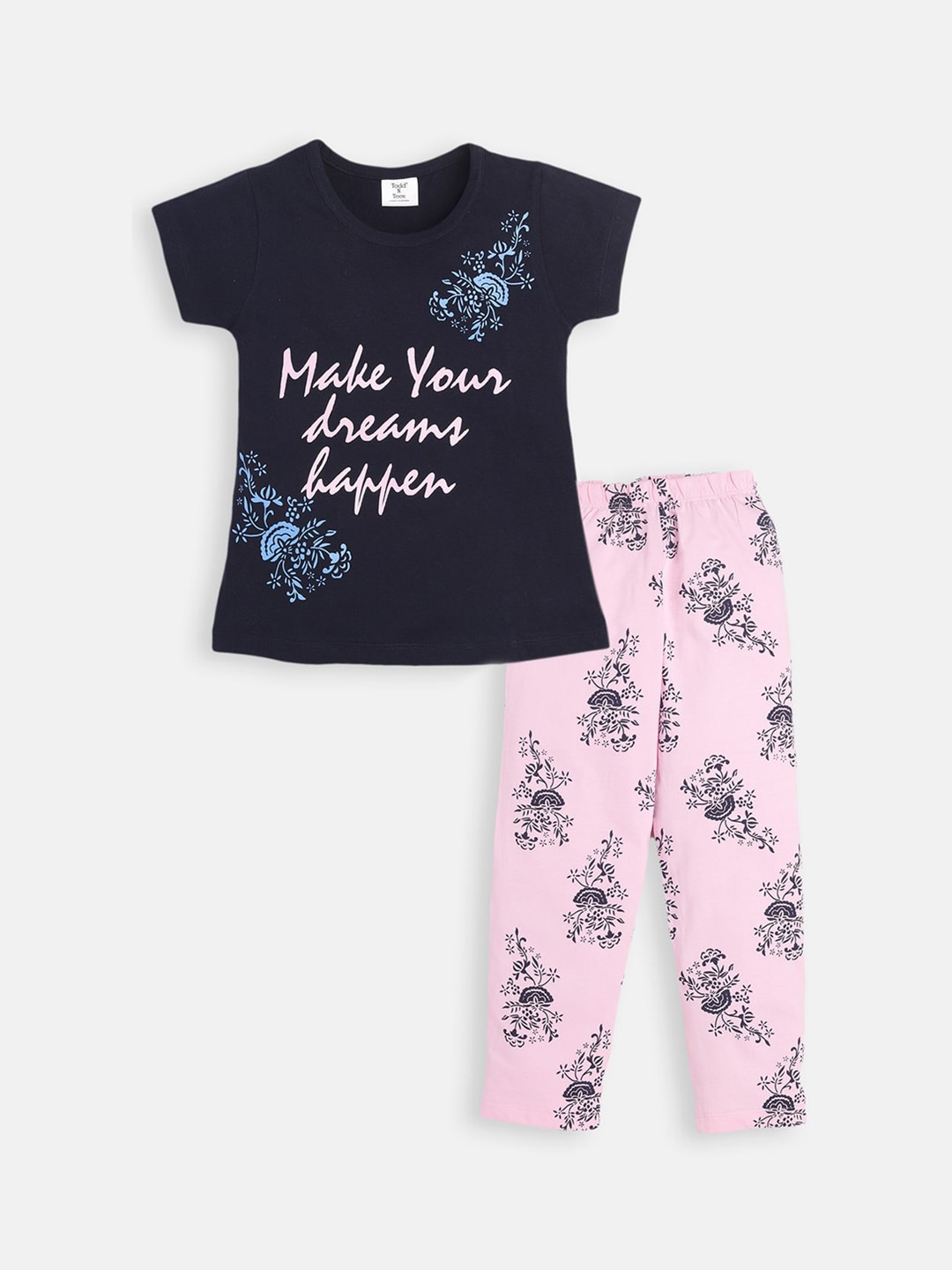 

Todd N Teen Girls Blue & Pink Cotton Printed Night suit