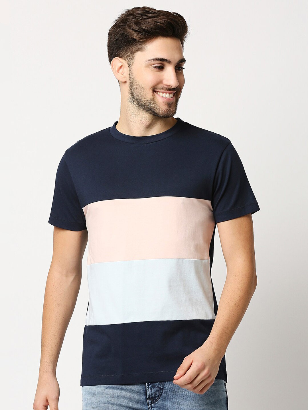 

Bewakoof Men Black & Peach-Coloured Colourblocked T-shirt