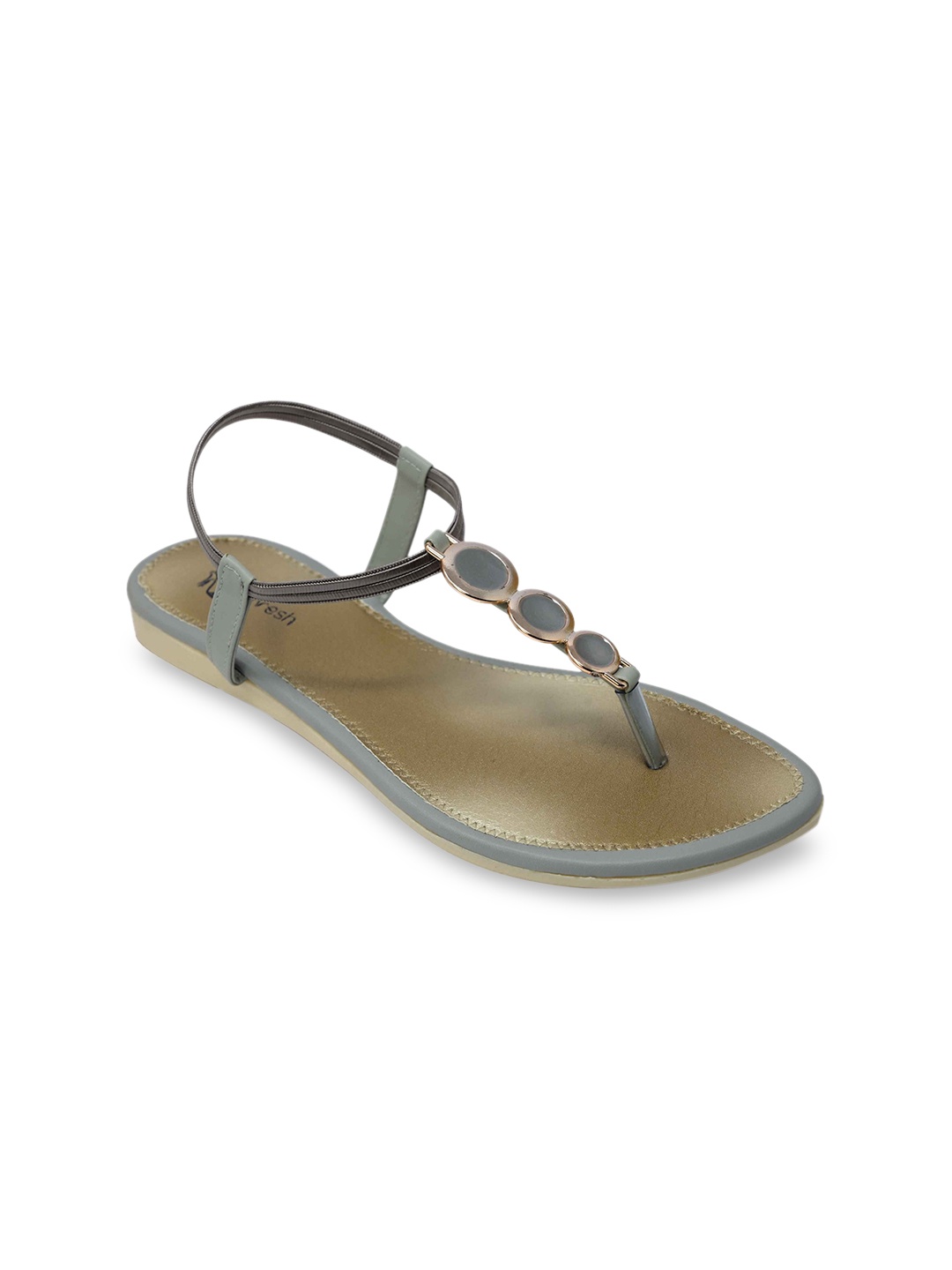 

Padvesh Women Grey Embellished T-Strap Flats