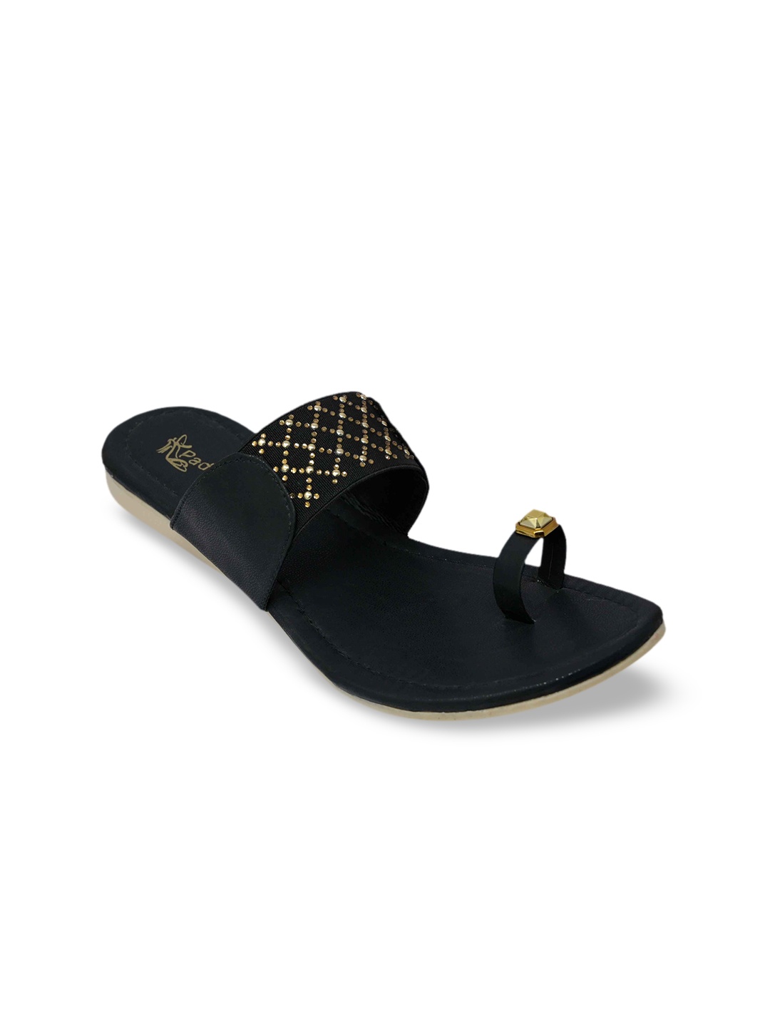 

Padvesh Women Black Embellished One Toe Flats