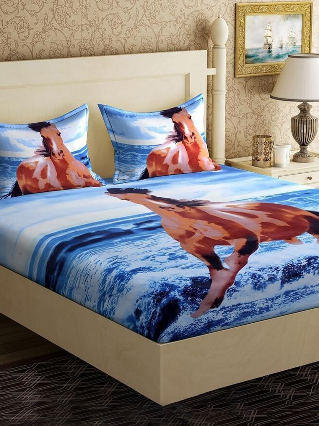 

Varde Multicolour Graphic Printed 140 TC King Bedsheet with 2 Pillow Covers, Multi
