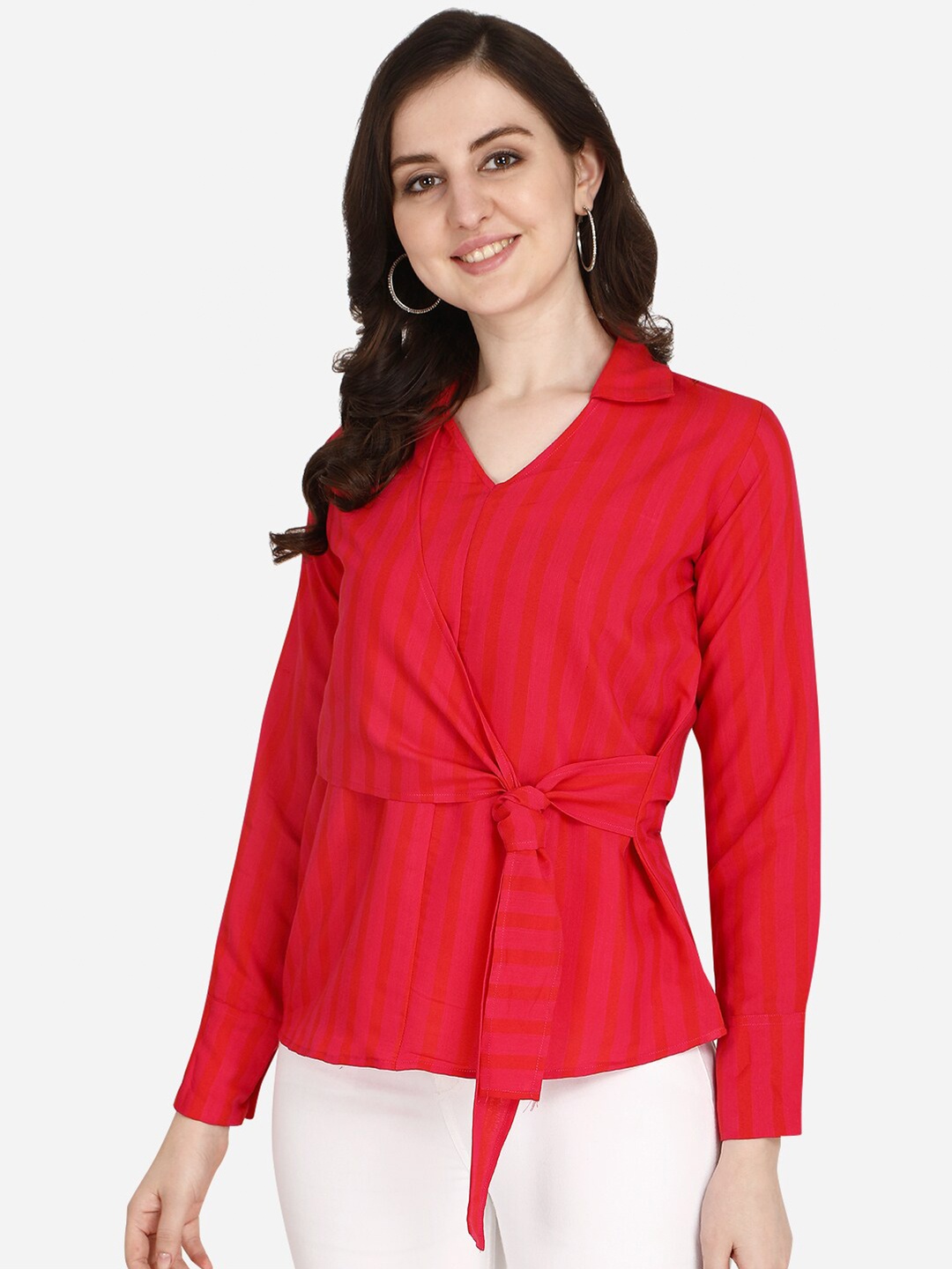 

OM SAI LATEST CREATION Women Red Cinched Waist Top