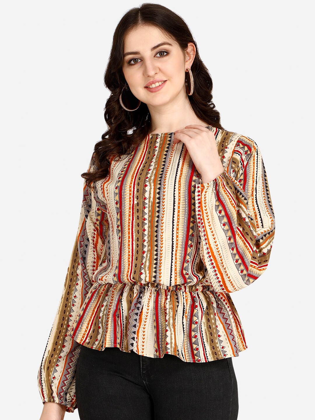 

OM SAI LATEST CREATION Beige Geometric Peplum Top