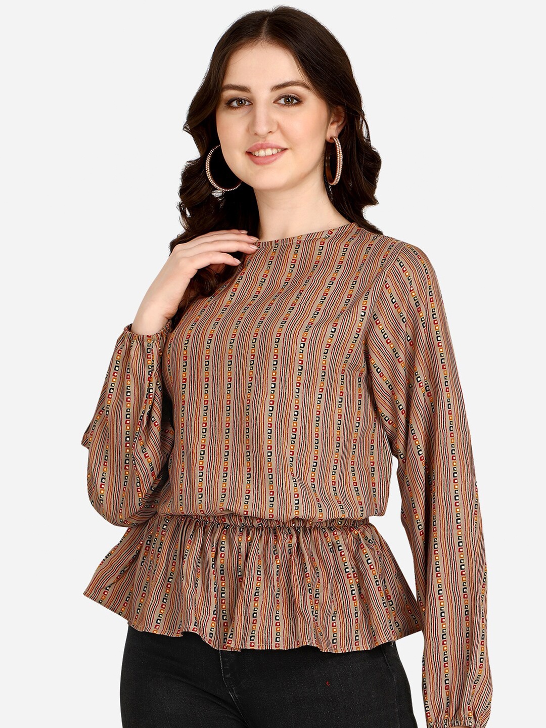 

OM SAI LATEST CREATION Brown & Red Peplum Top