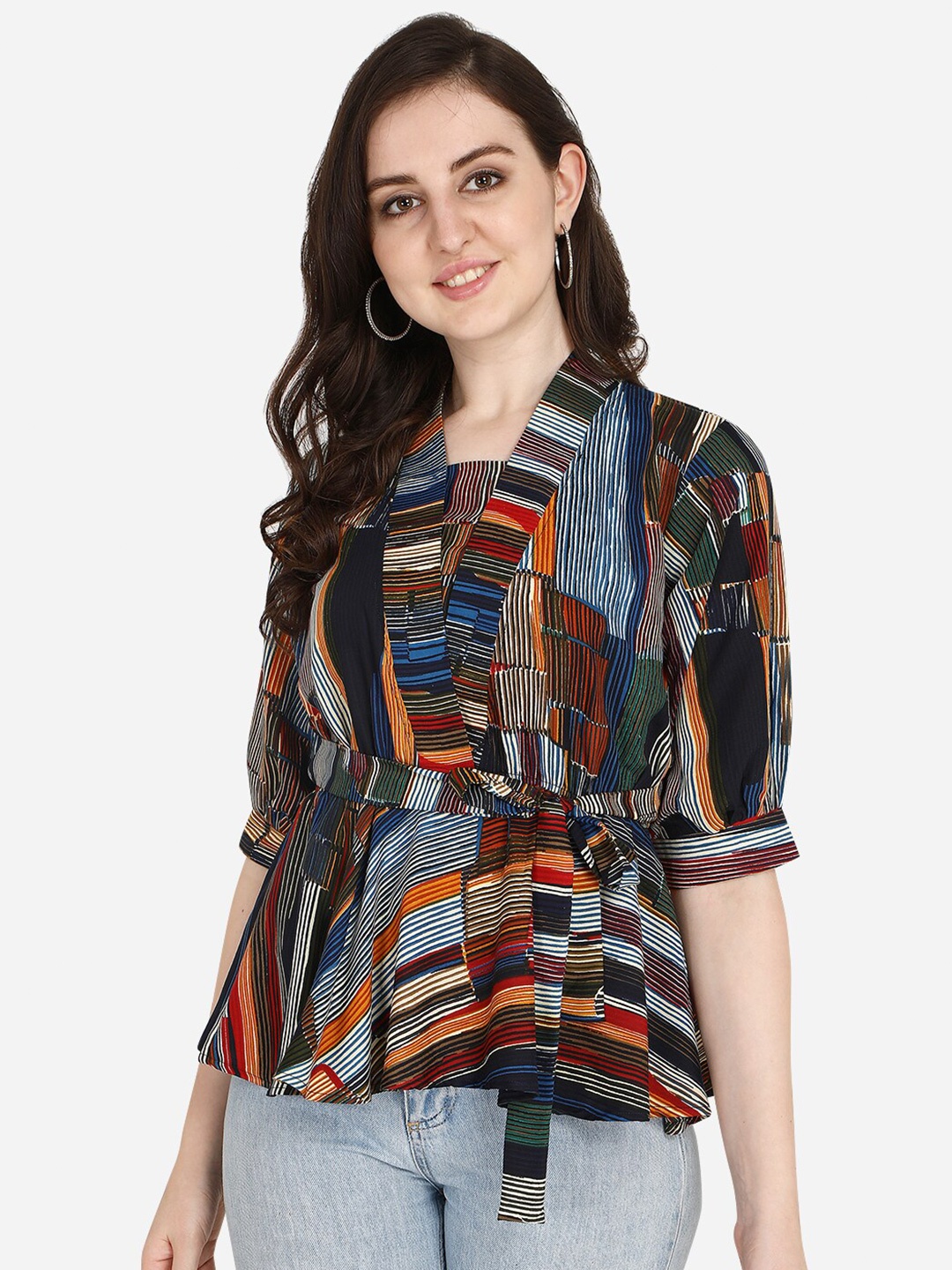 

OM SAI LATEST CREATION Multicoloured Geometric Georgette Regular Top, Multi