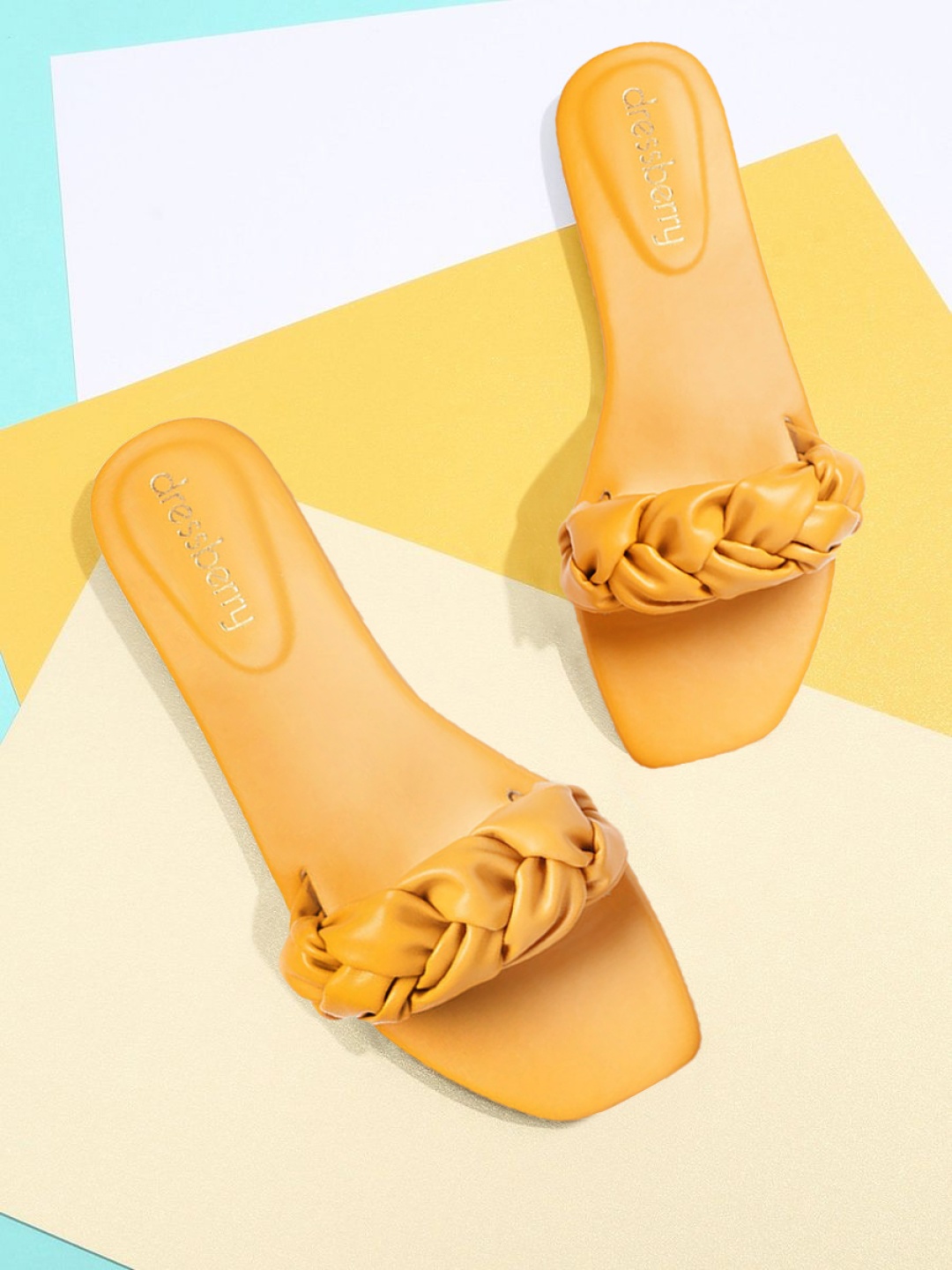 

DressBerry Women Mustard Yellow Braided Open Toe Flats
