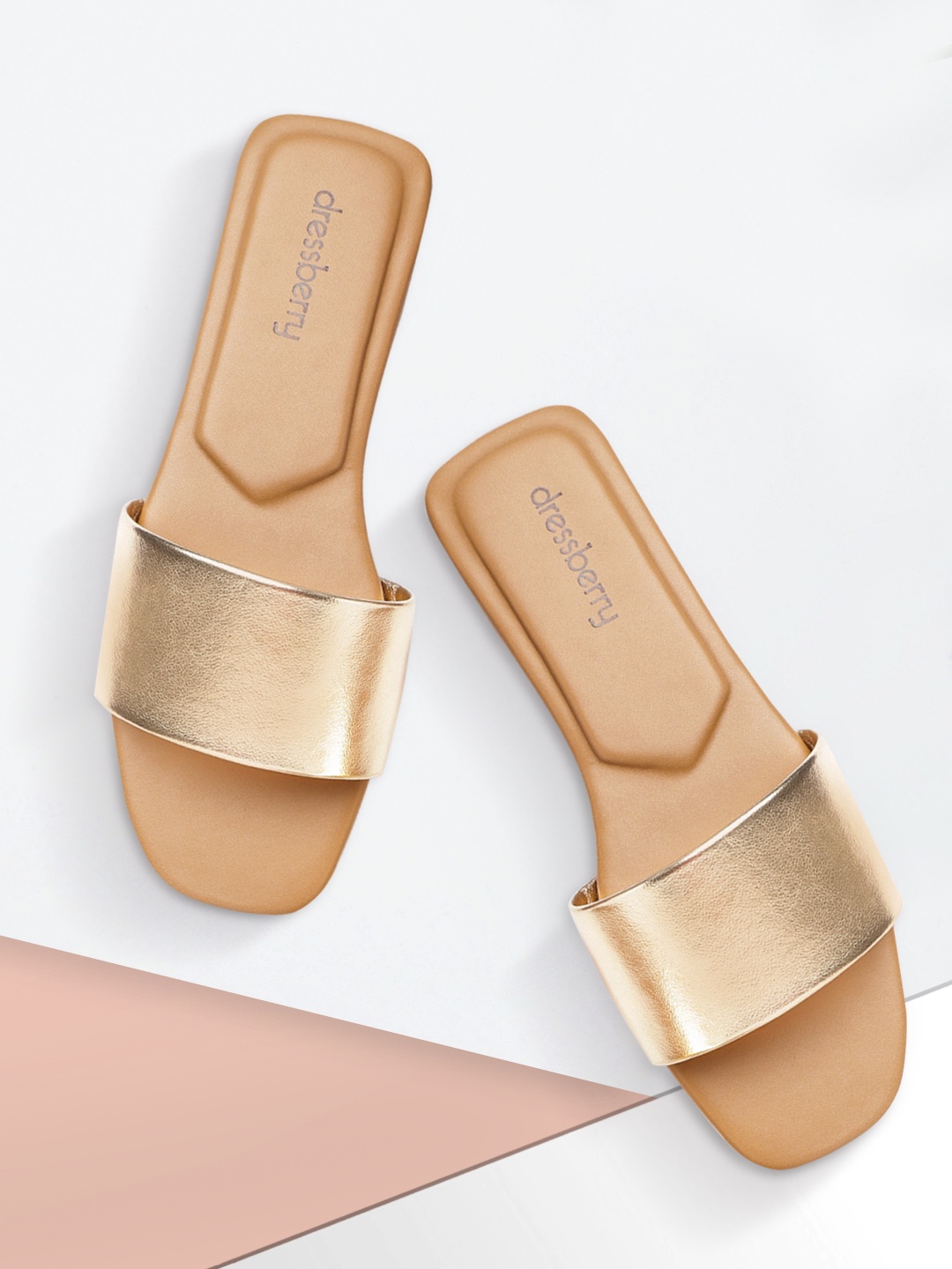 

DressBerry Women Gold-Toned Solid Open Toe Flats