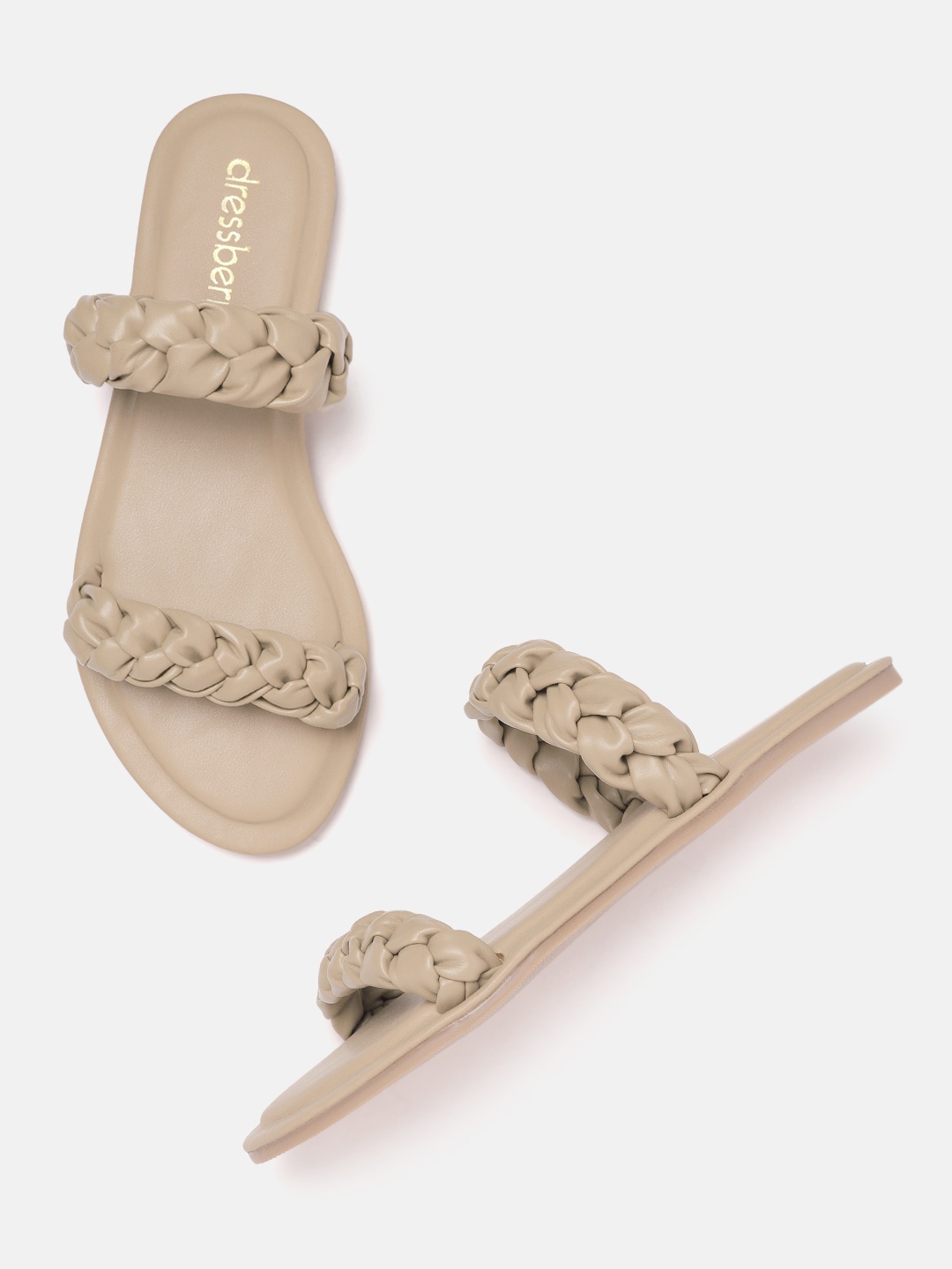 

DressBerry Women Beige Braided Open Toe Flats