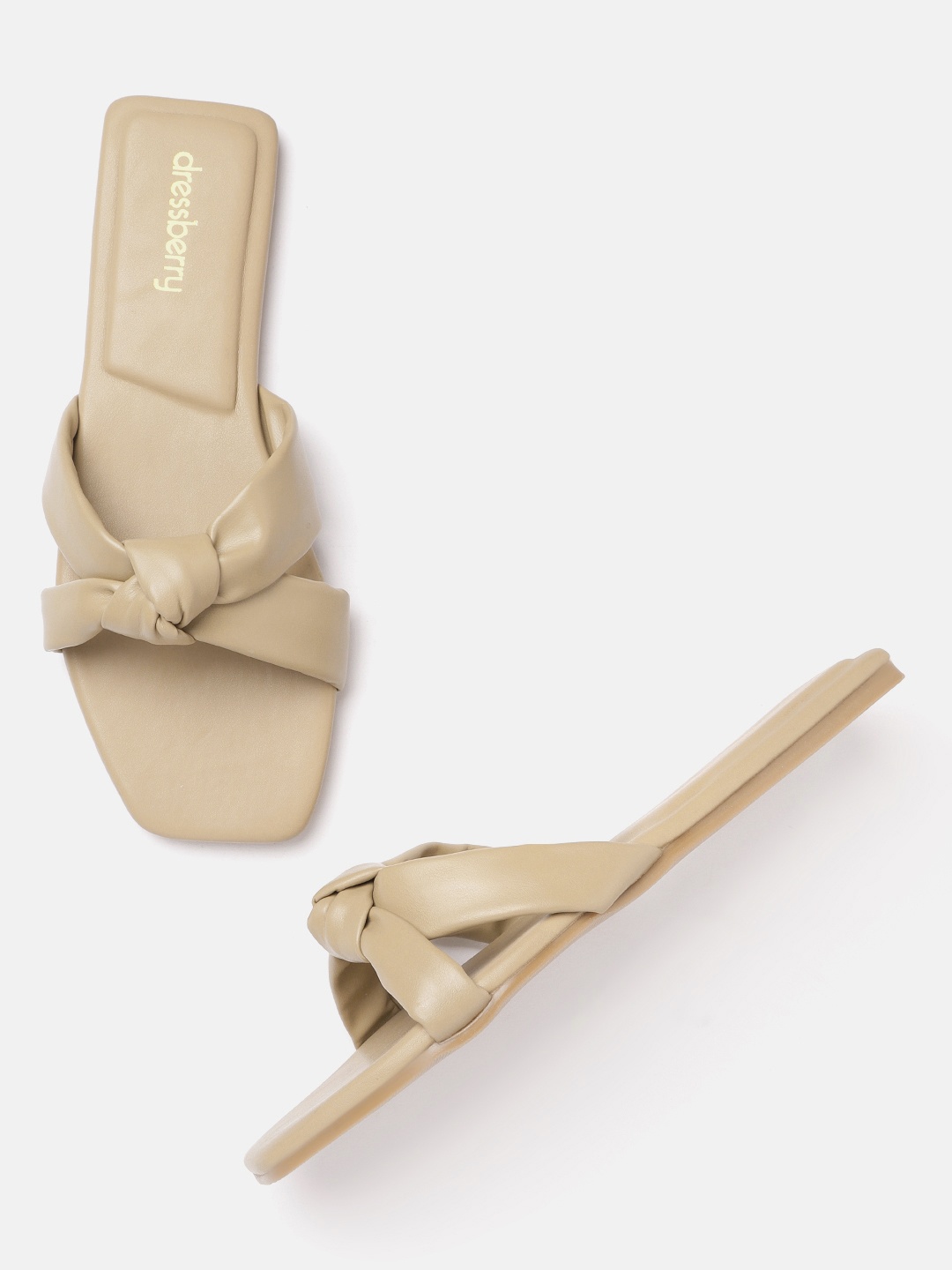 

DressBerry Women Beige Solid Open Toe Flats with Knot Detail