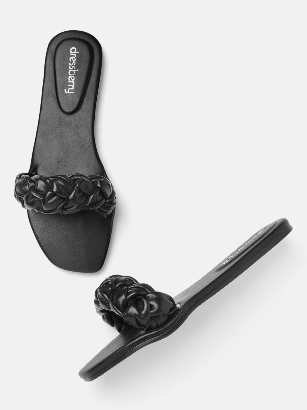 

DressBerry Women Black Braided Open Toe Flats