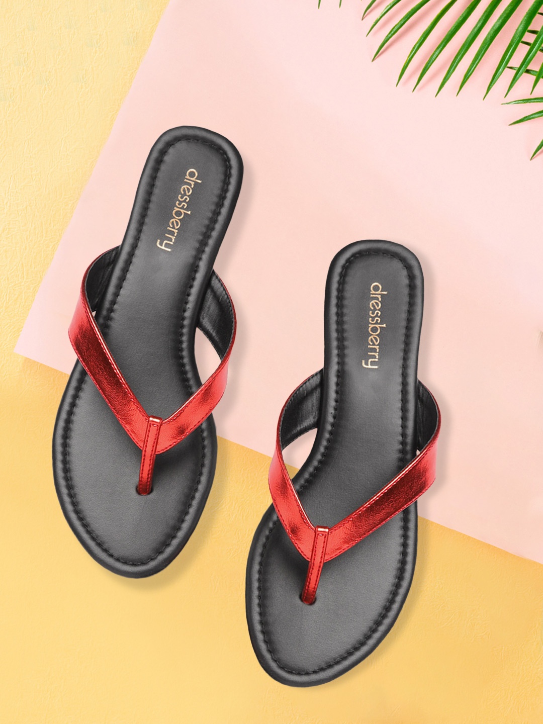 

DressBerry Women Red Solid Open Toe Flats