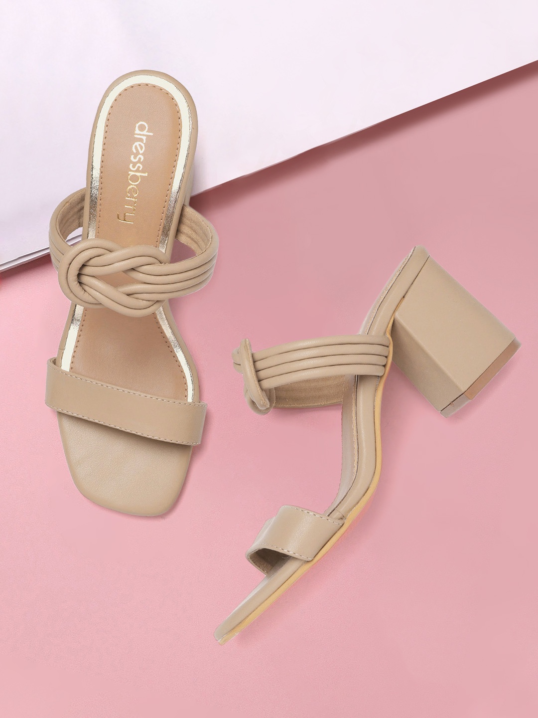 

DressBerry Beige Solid Block Sandals