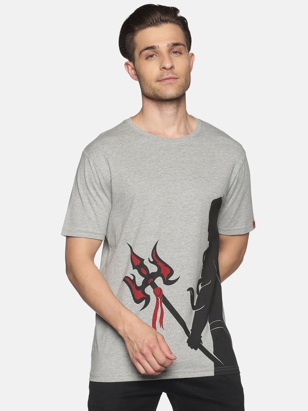 

UrGear Men Grey Melange & Black Printed Yoga T-shirt