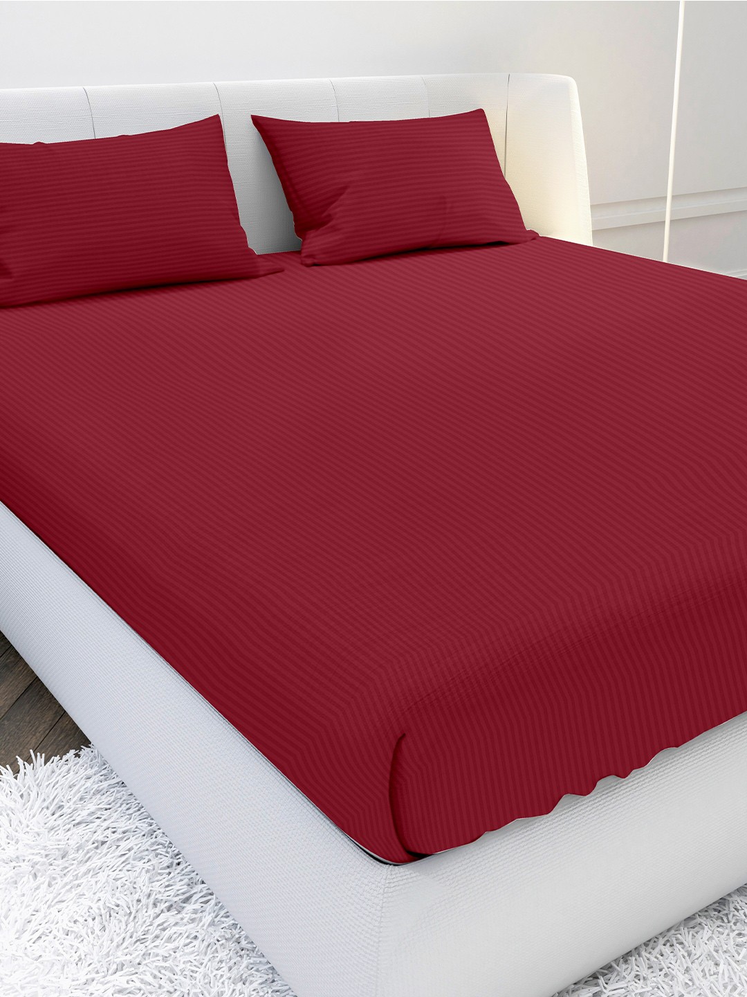 

MAYFAIR HOMES LONDON Red Striped 210 TC Pure Cotton King Bedsheet with 2 Pillow Covers