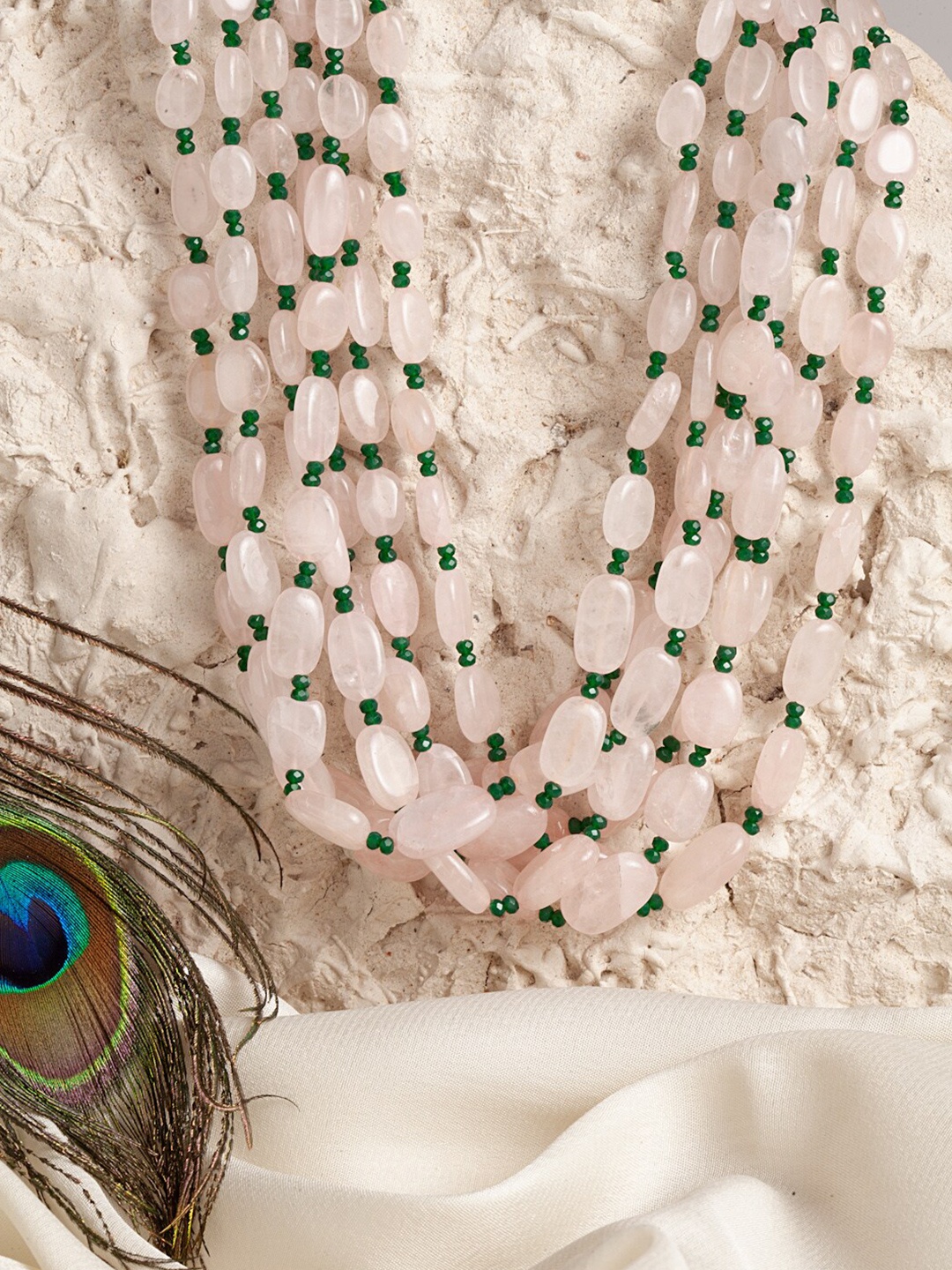 

DUGRISTYLE White & Green Copper Gold-Plated Handcrafted Necklace