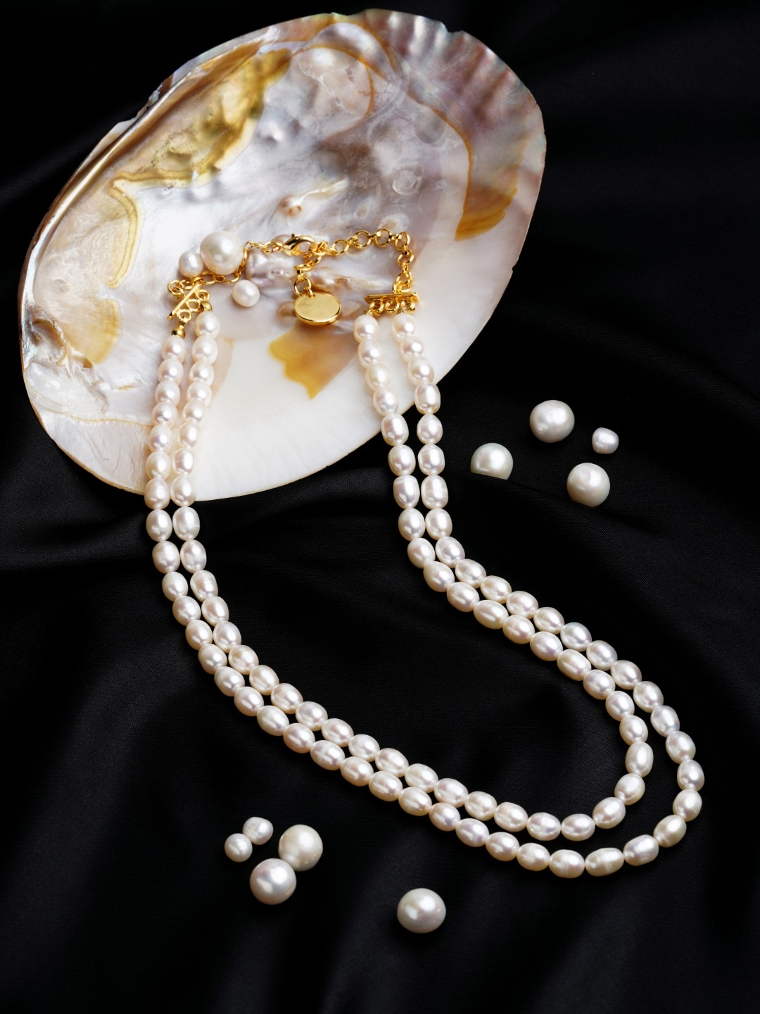 

Zaveri Pearls Off White Freshwater Rice Pearls AAA+ Quality 2 Layers Necklace