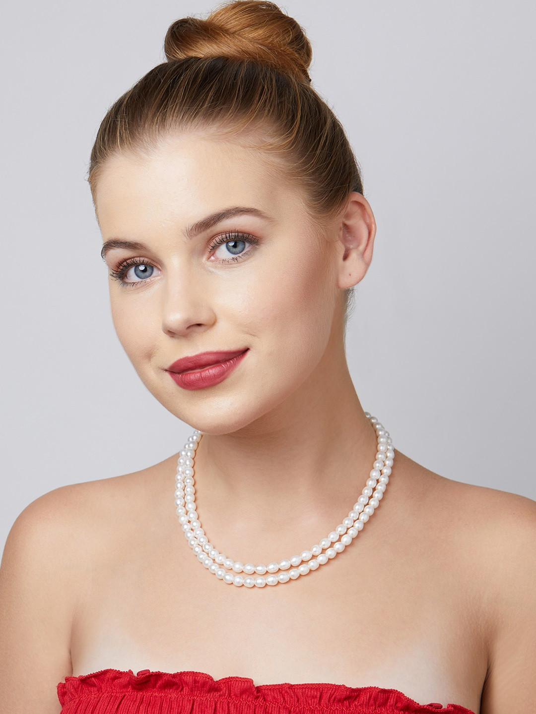 

Zaveri Pearls Off White Freshwater Rice Pearls AAA+ Quality 2 Layers Necklace