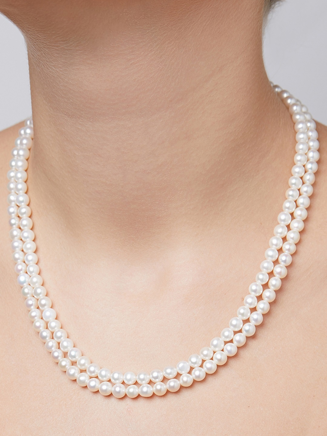 

Zaveri Pearls Off White Freshwater Round Pearls AAA+ Quality 2 Layers Necklace
