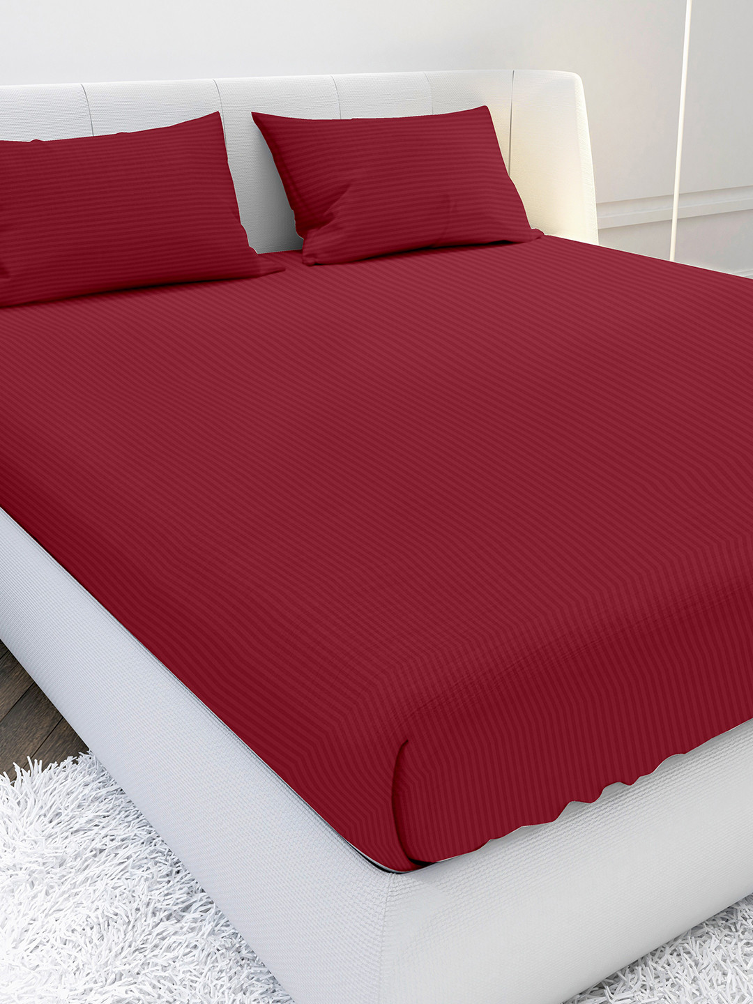 

MAYFAIR HOMES LONDON Red Striped 210 TC Pure Cotton King Bedsheet with 2 Pillow Covers