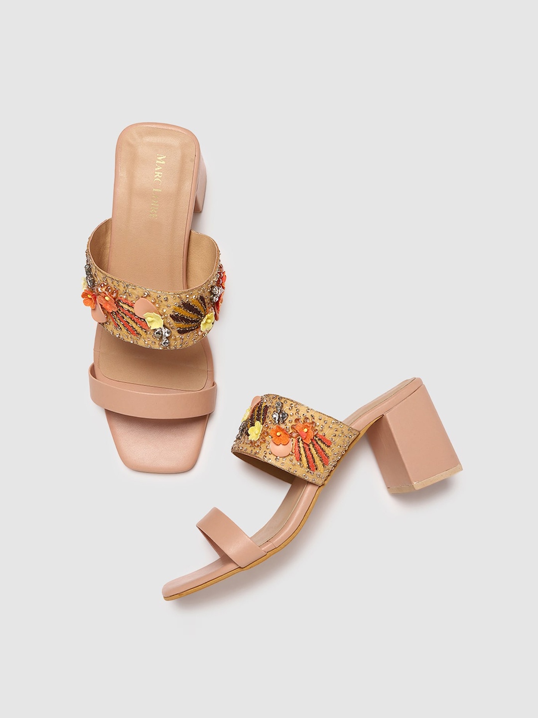 

Marc Loire Nude Embellished Block Heel Mules