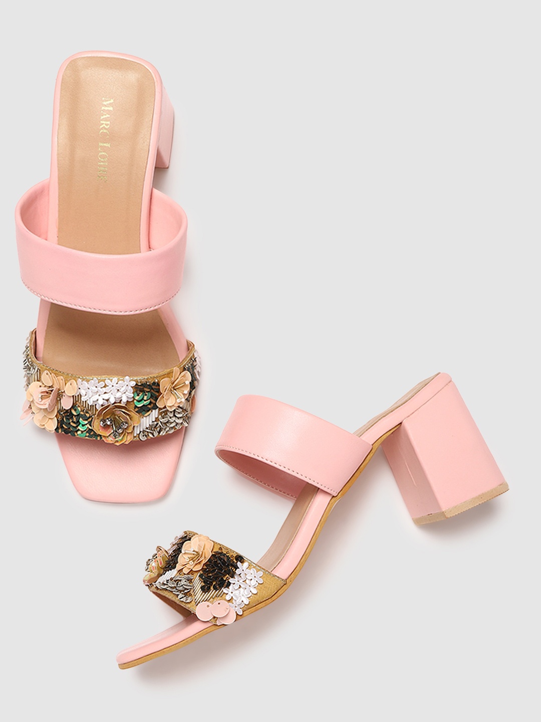 

Marc Loire Women Pink Embellished PU Ethnic Block Mules