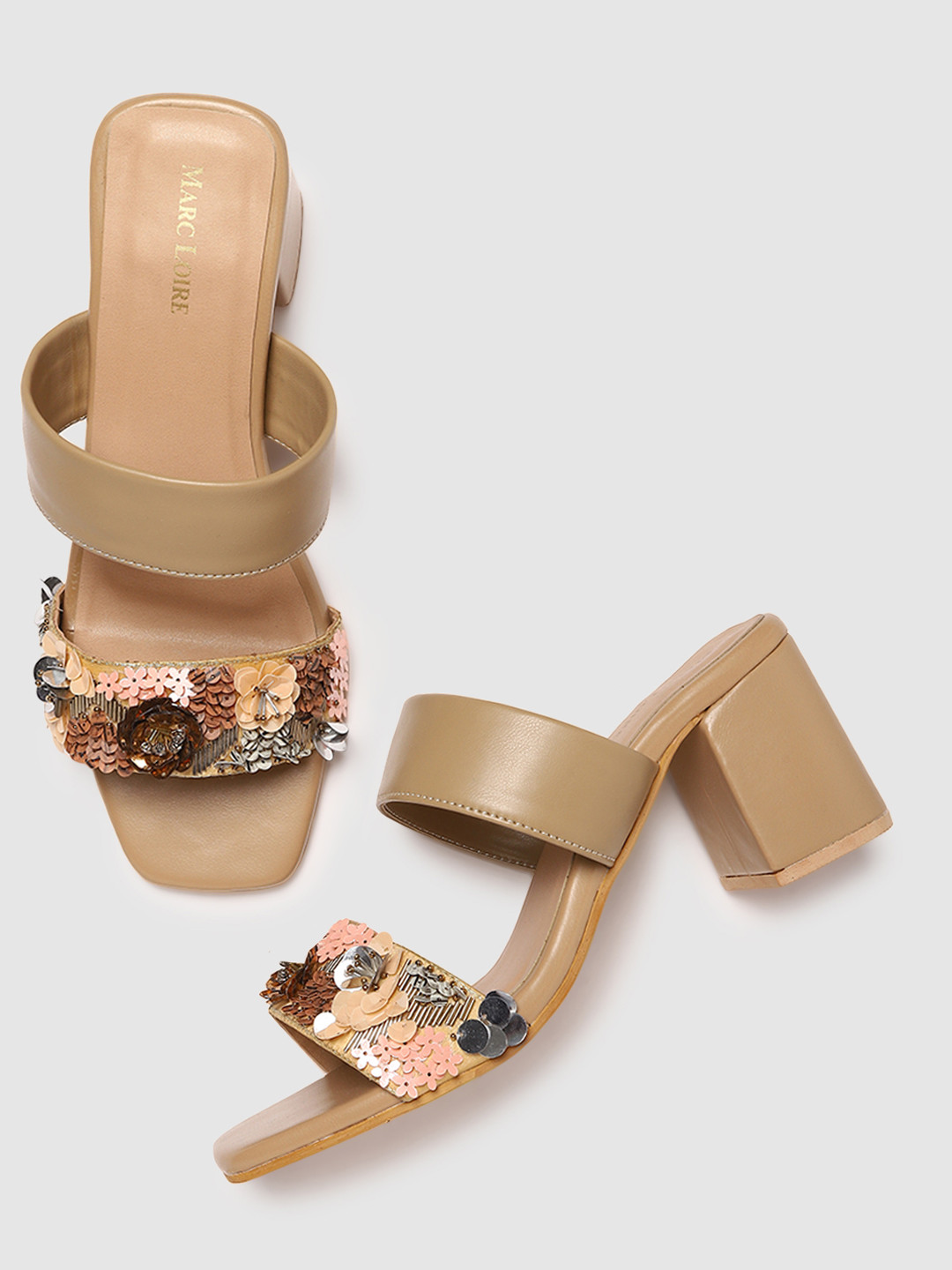 

Marc Loire Beige Embellished PU Party Block Sandals