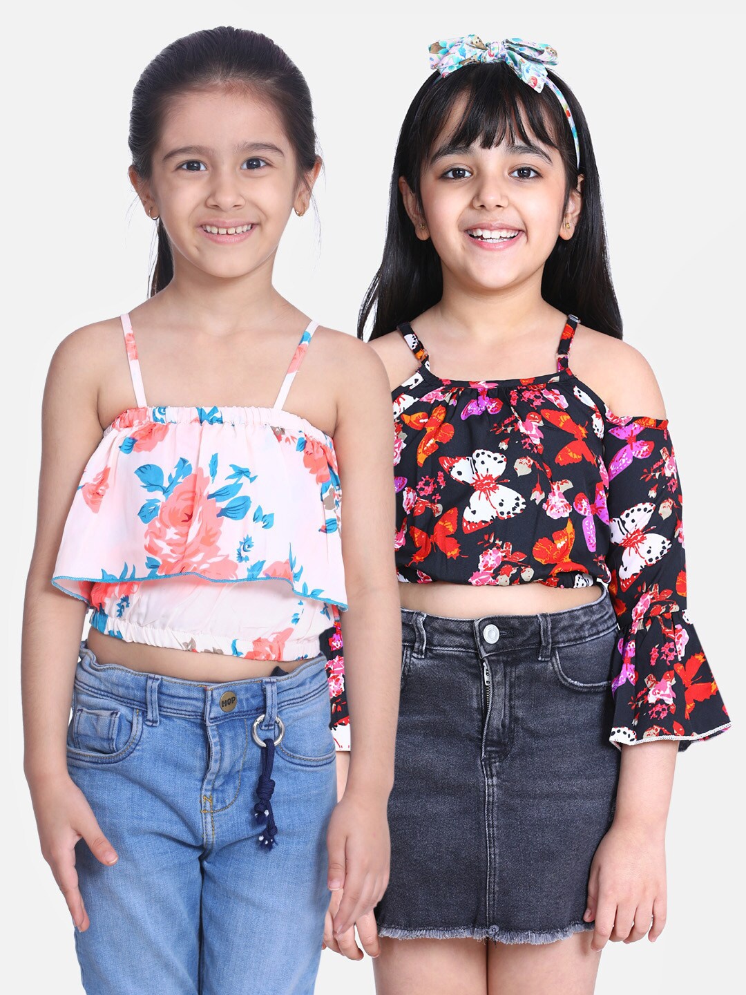 

Cutiekins Pack Of 2 Floral Crepe Blouson Crop Top, Pink