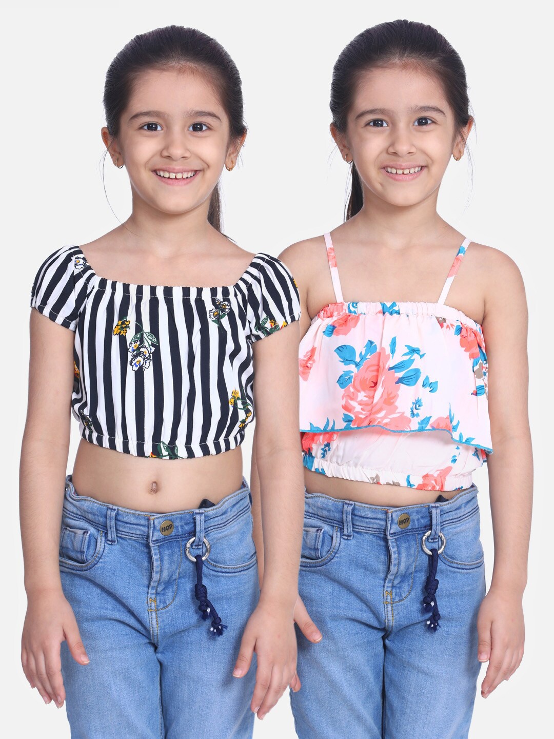 

Cutiekins Pack Of 2 Multicoloured Ruffles Crepe Bardot Crop Tops, Multi