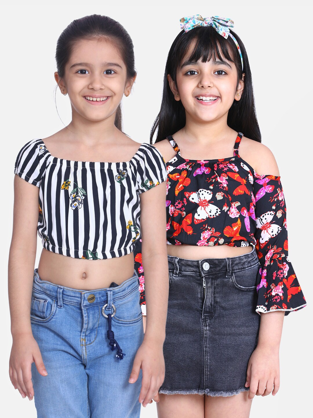 

Cutiekins Pack of 2 White & Red Off-Shoulder Ruffles Crepe Blouson Crop Top