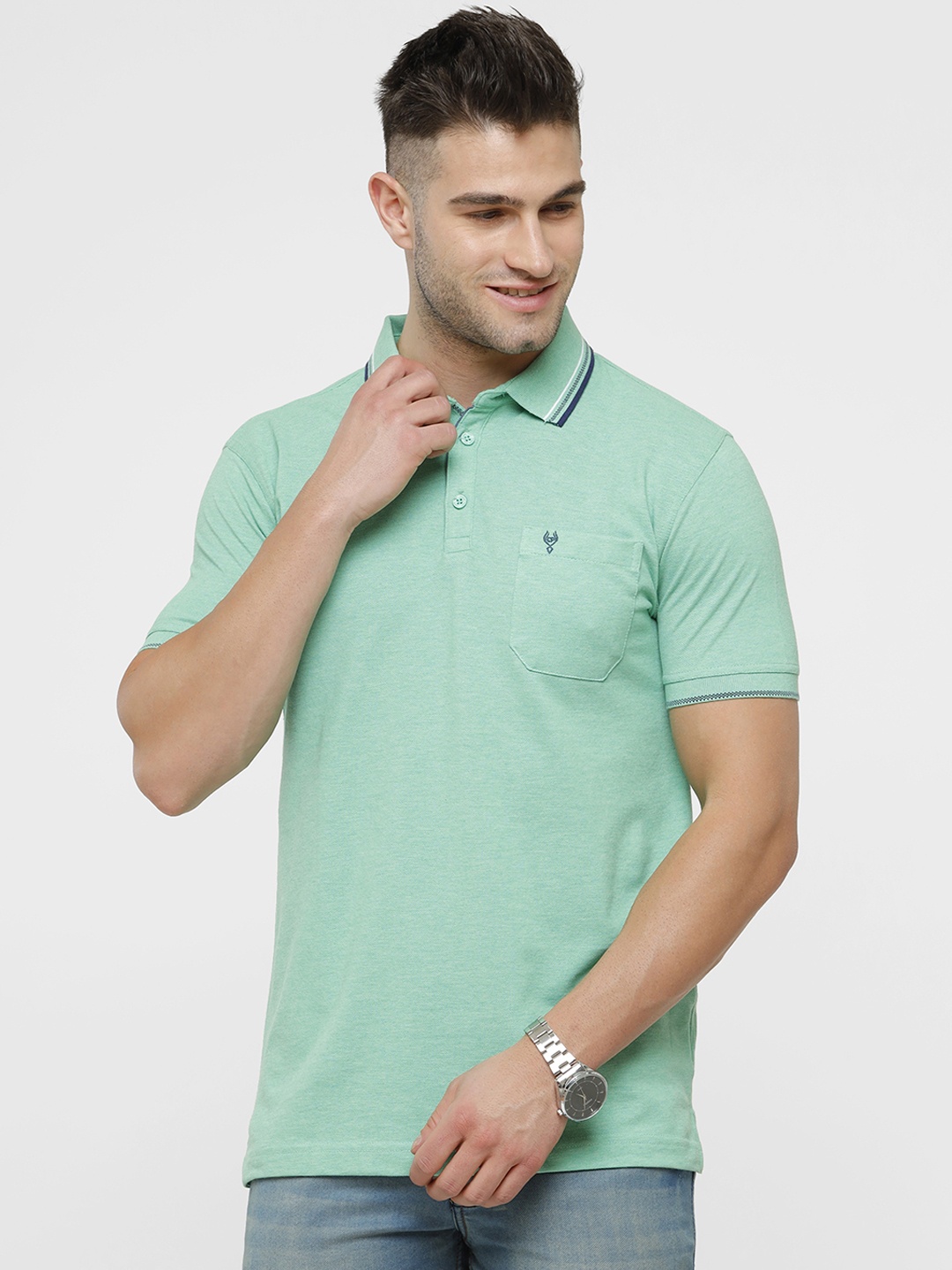 

Classic Polo Men Turquoise Blue Polo Collar Slim Fit T-shirt