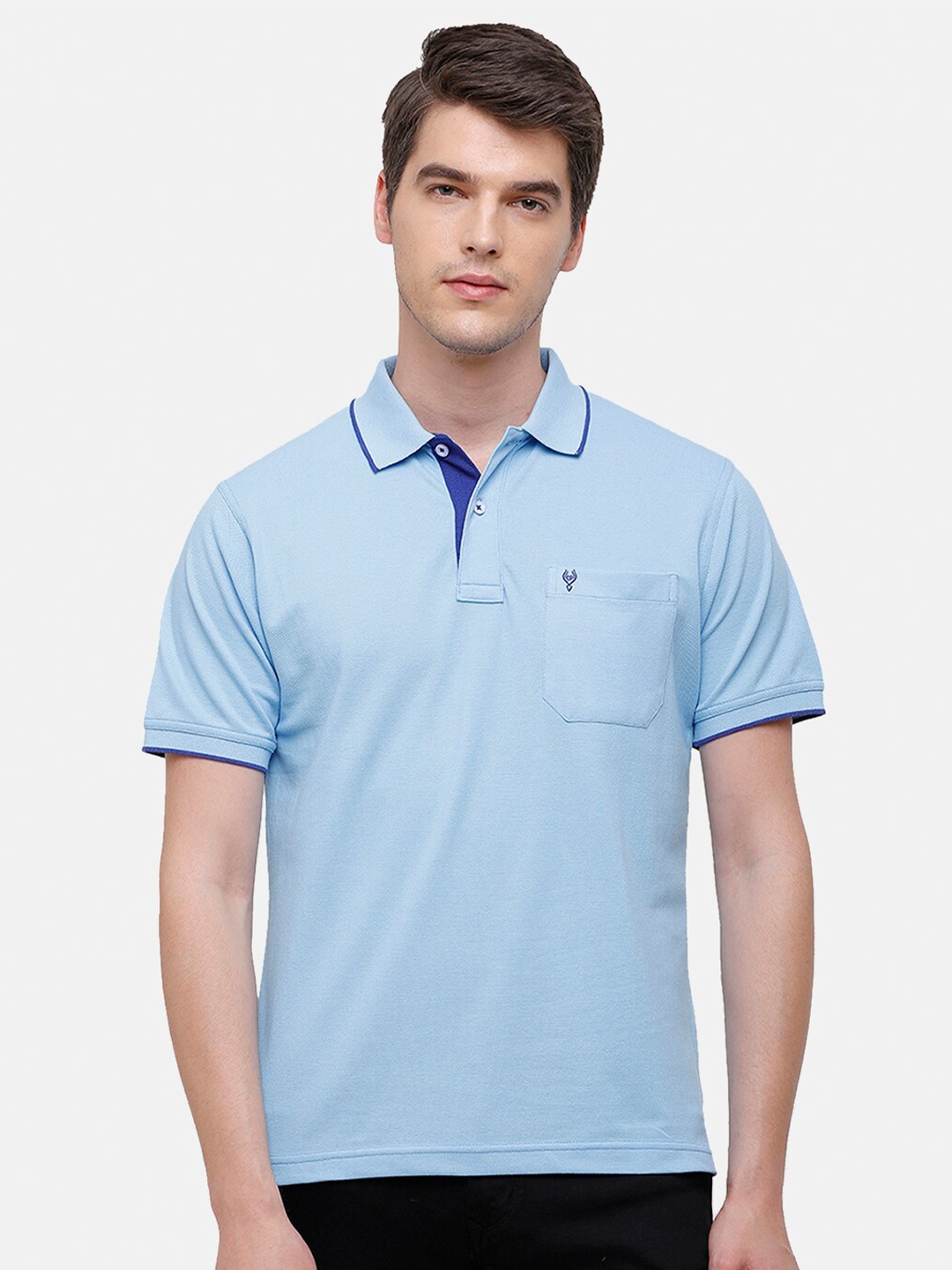 

Classic Polo Men Blue Polo Collar Pockets T-shirt