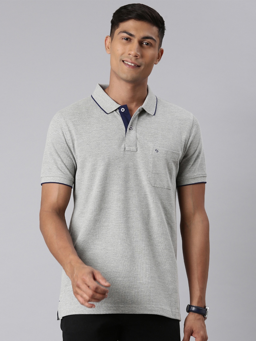 

Classic Polo Men Grey Polo Collar Pockets T-shirt