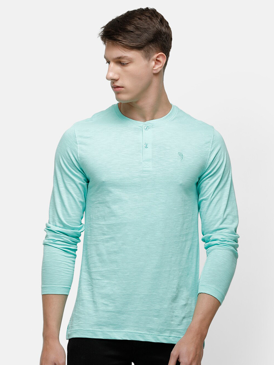 

Classic Polo Men Turquoise Blue Henley Neck Slim Fit T-shirt