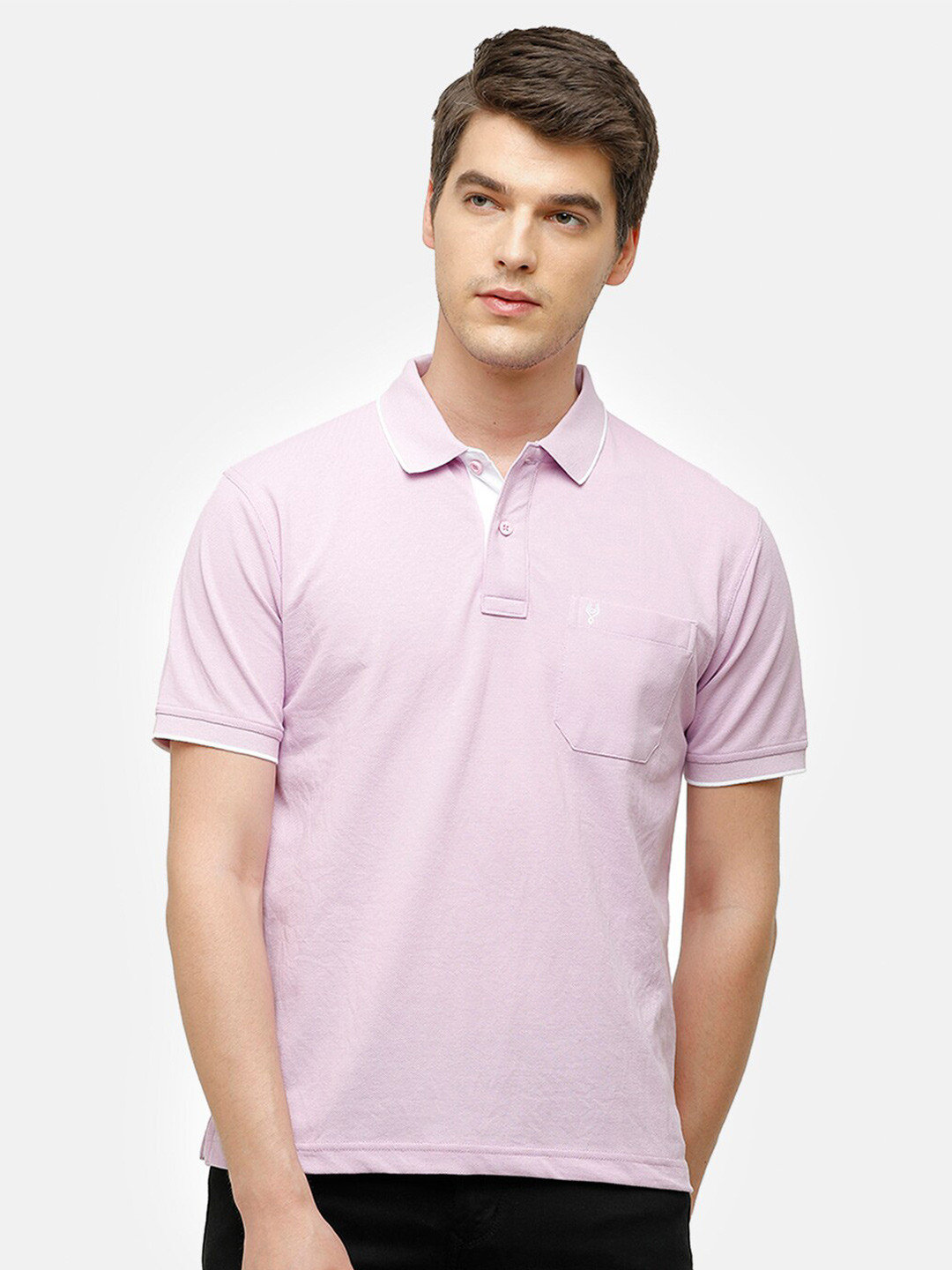 

Classic Polo Men Lavender Polo Collar Pockets T-shirt