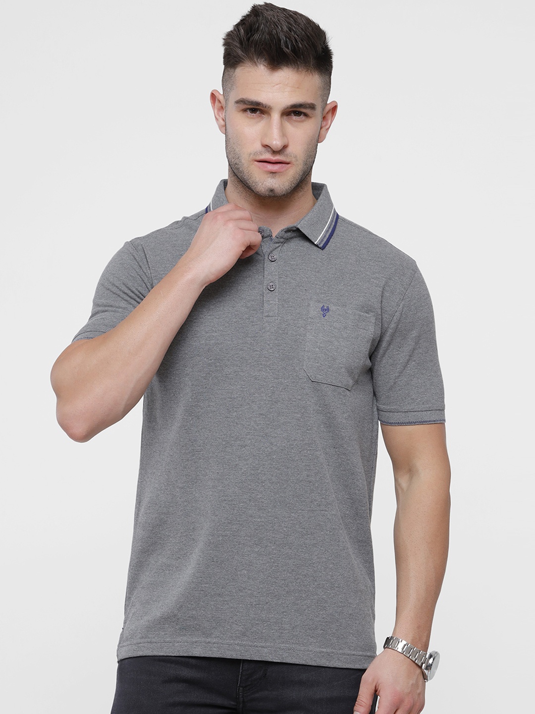 

Classic Polo Men Grey Polo Collar Slim Fit T-shirt