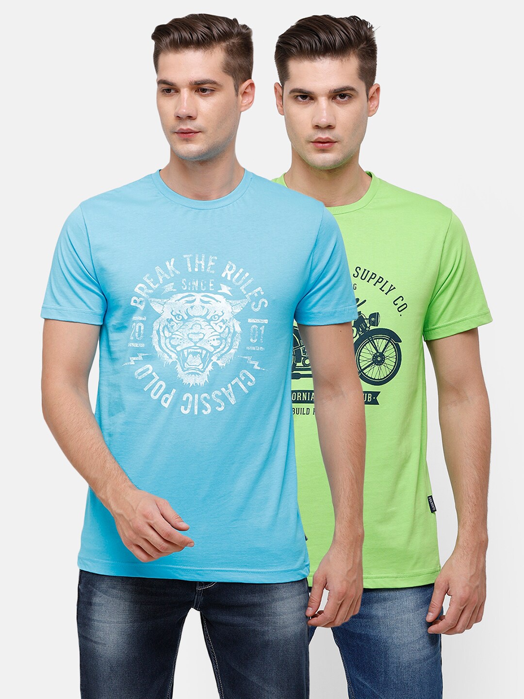

Classic Polo Men Blue & Green Typography 2 Printed Slim Fit T-shirt