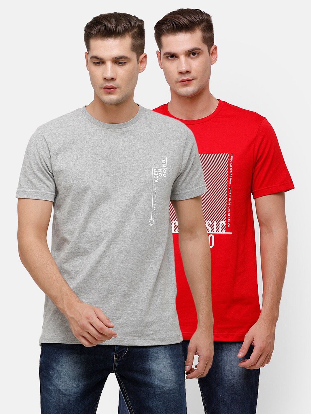 

Classic Polo Men Red & Silver-Toned Typography 2 Slim Fit T-shirt