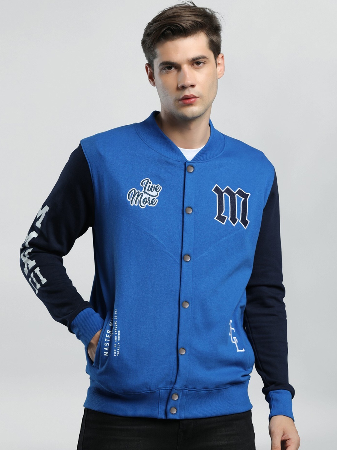 

Maniac Men Navy Blue Black Bomber Jacket