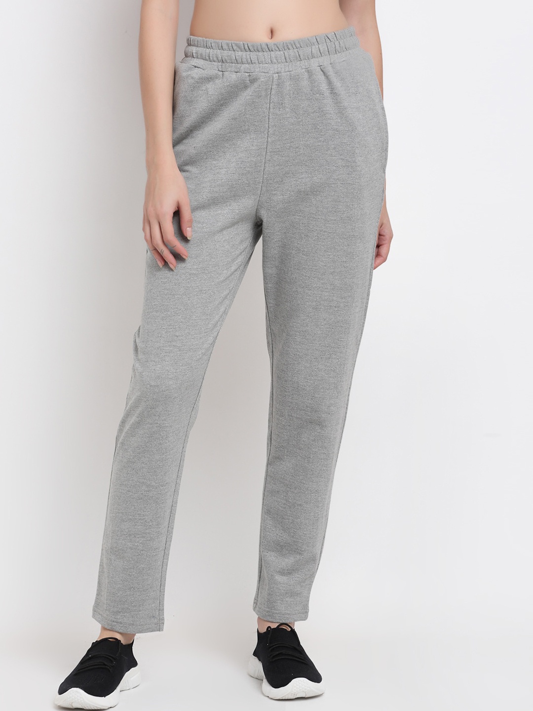 

DOOR74 Women Grey Melange Relaxed Fit Track Pants