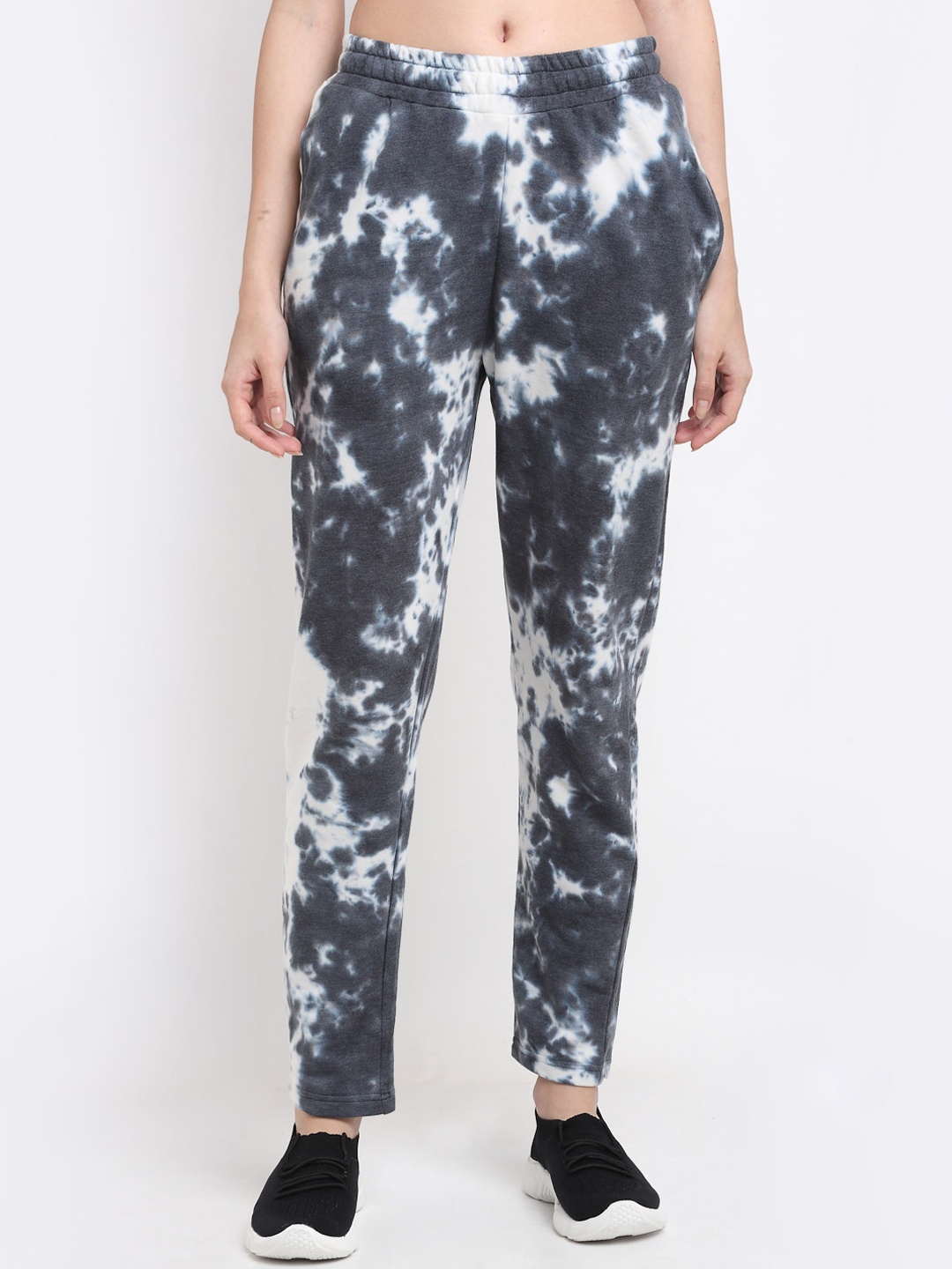 

DOOR74 Women Grey & White Tie And Dye Relaxed Fit Track Pants